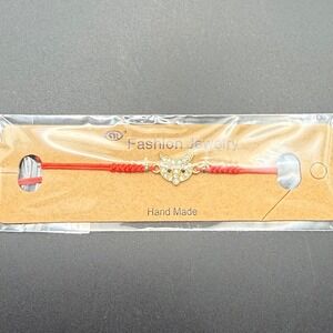 Red String Owl Charm Bracelet Gold Tone Rhinestone Adjustable Fashion